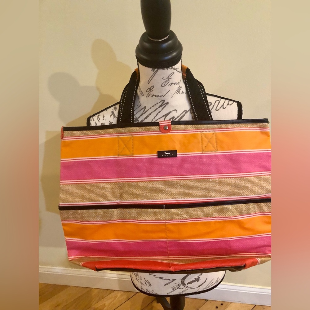 Scout Striped Tote Bag in Pink and Orange with Natural Stripe Accents